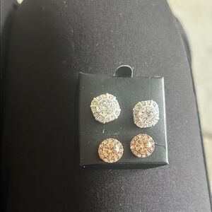 Elegant Two-Pair Crystal Stud Earring Set - Silver & Rose Gold